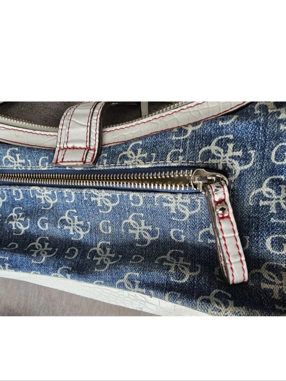 Guess Navy and White Monogram Shoulder Bag with Braided Top Handle - Picture 7 of 7